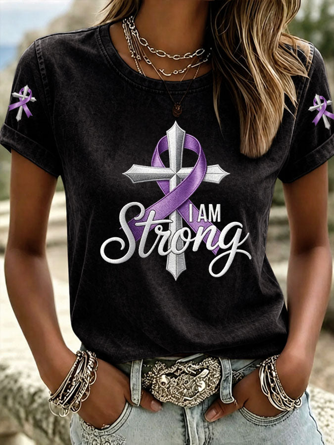 Women's I Am Strong Awareness Printed Casual T-shirt
