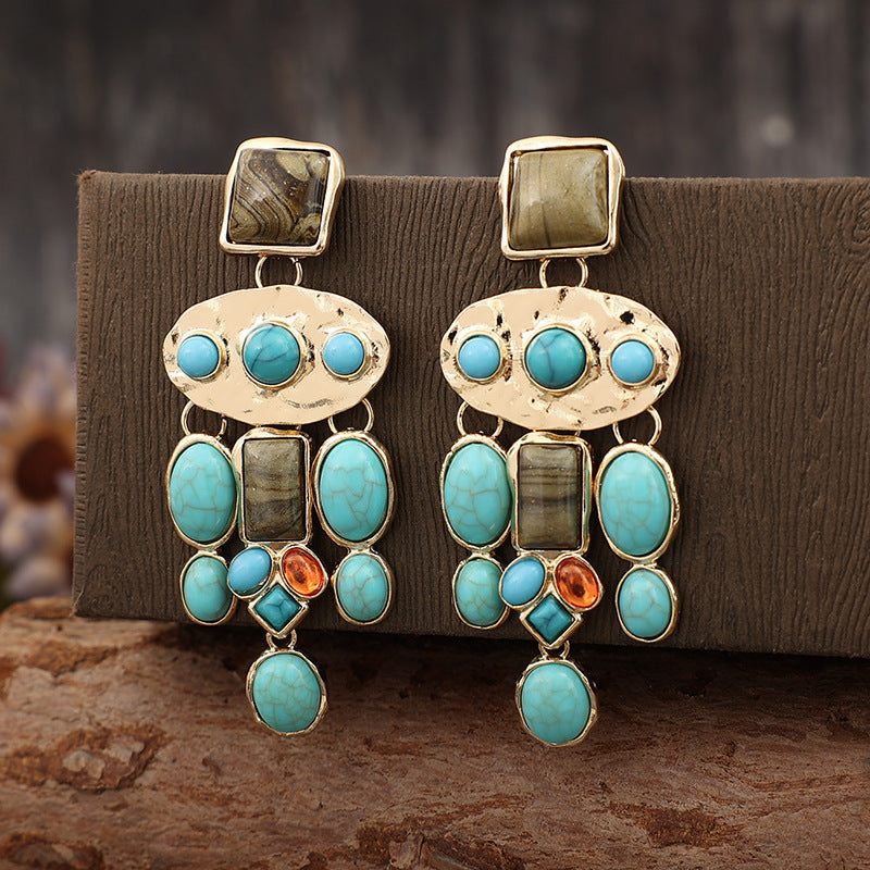 Personalized Ethnic Turquoise Earrings With Tassel Long Earrings And Earrings
