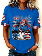 Women'S Casual Cat Faith-Print T-Shirt For Independence Day