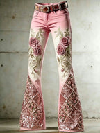 Women'S Flower Cross Patterned Flared Pants