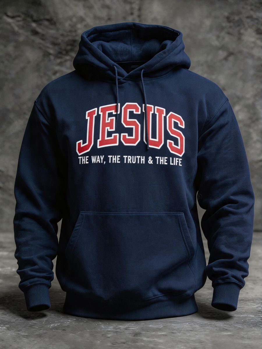 Retro Jesus Print Men'S Hooded Sweatshirt