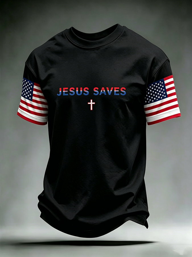 Men'S American Flag Cross Printed Short Sleeve T-Shirt