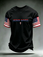 Men'S American Flag Cross Printed Short Sleeve T-Shirt