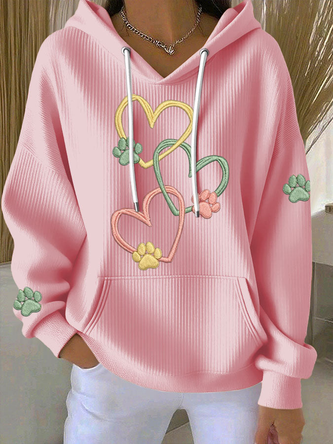 Women'S Dog Paw Print Hooded Sweatshirt