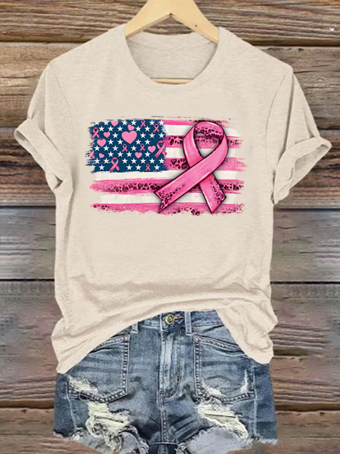 Women's breast cancer US flag T-shirt