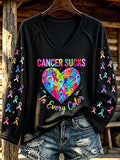 Women'S Cancer Sucks In All Color Printed Long Sleeve T-Shirt