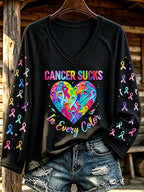 Women'S Cancer Sucks In All Color Printed Long Sleeve T-Shirt