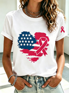 Women's American Flag breast cancer Awareness T-shirt