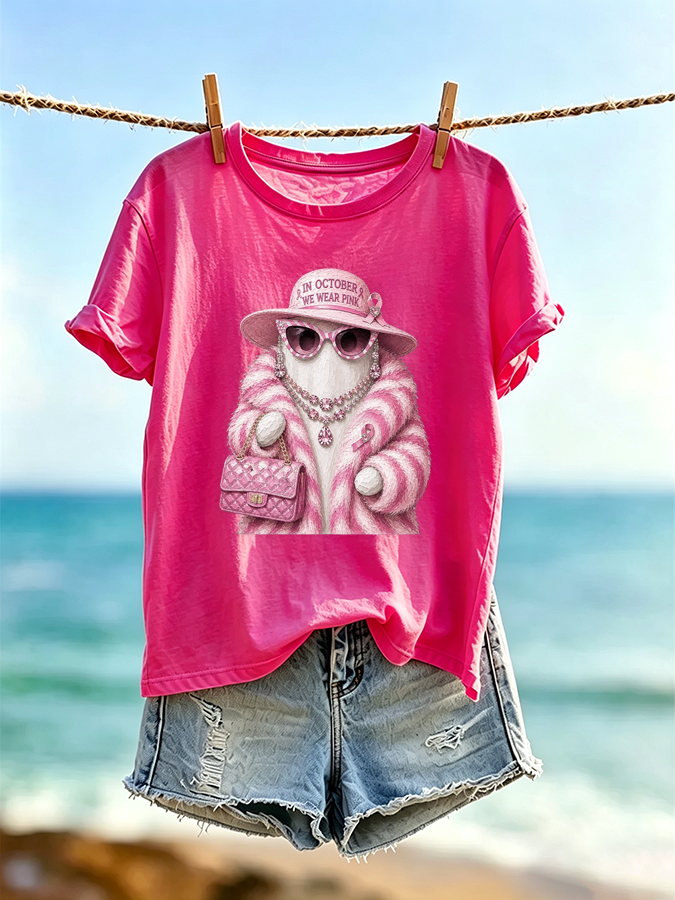 Women's In October We Wear Pink Printed Casual T-Shirt