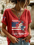 Women'S Religious Belief Retro Floral Design Vacation V-Neck Top
