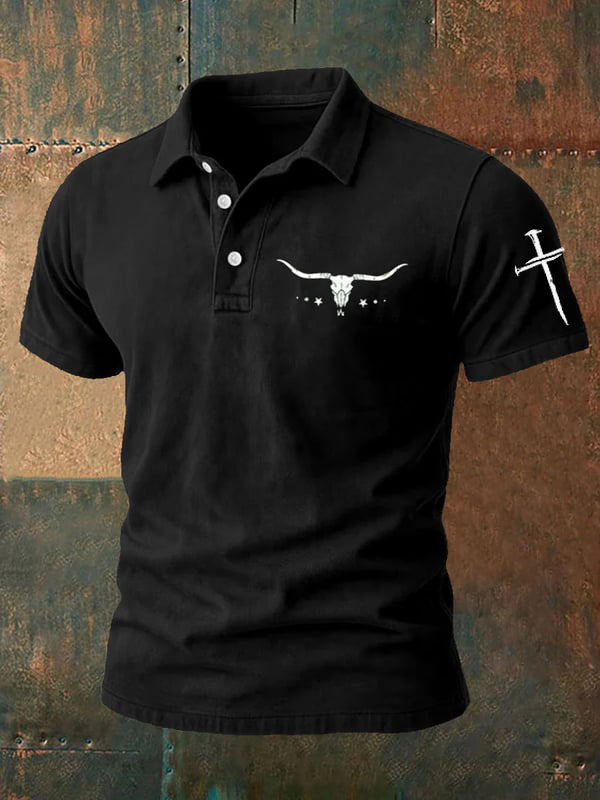 Men'S Western Cross Printed Polo Shirt