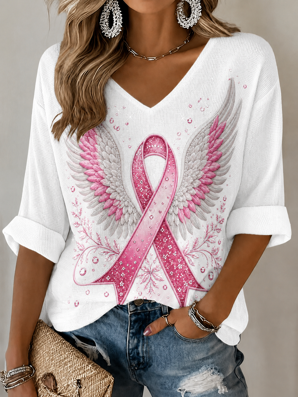 Women'S Breast Cancer Awareness Prevention Printed Casual Top