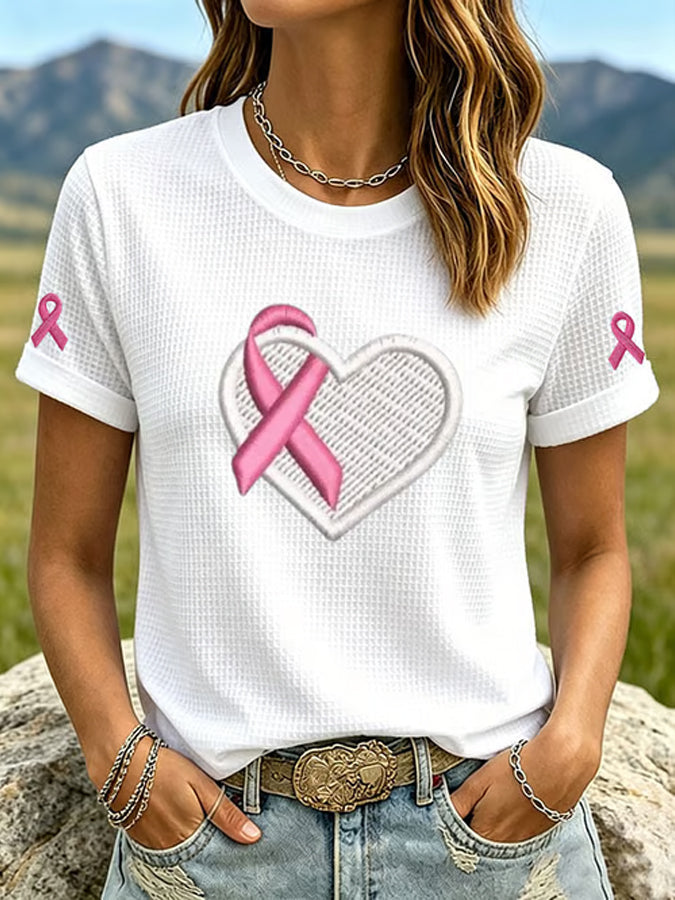 Women'S Breast Cancer Ribbon Printed Casual T-Shirt