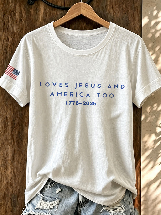 Women's Love for Jesus American Flag Cross Color Short Sleeved T-Shirt