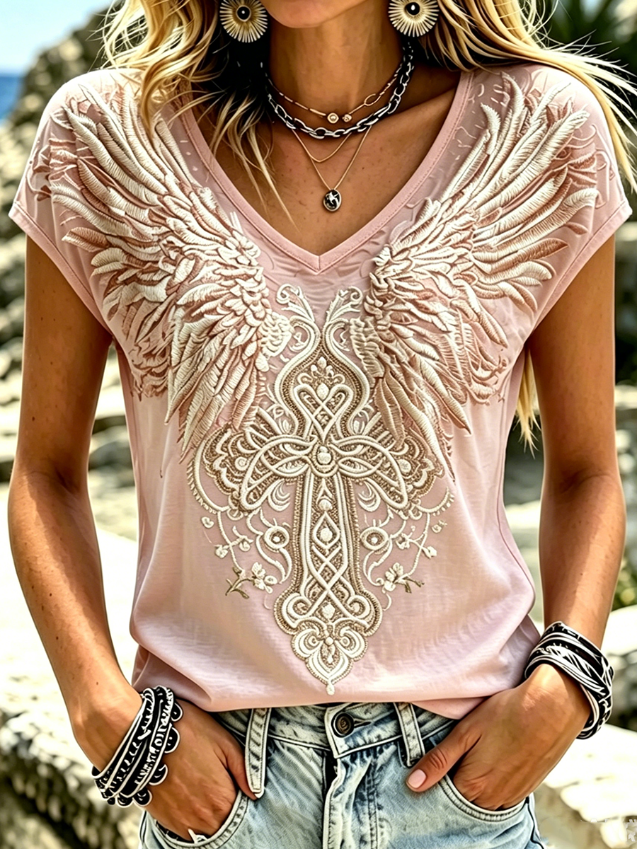 Women'S Retro Cotton And Linen Cross Pattern Top