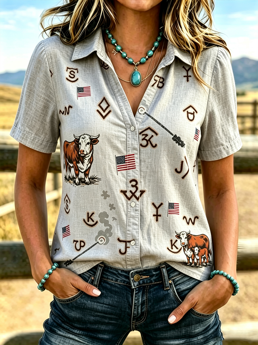 Women's Western-style Retro Print Shirt