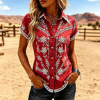 Women's Retro Western Style Floral Embroidery Art Shirt