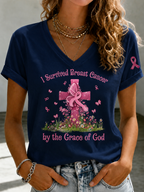 Women'S Faith And Breast Cancer Promotion Printed Short Sleeved T-Shirt
