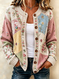 Ladies' Casual Floral Print Knitted Cardigan Top