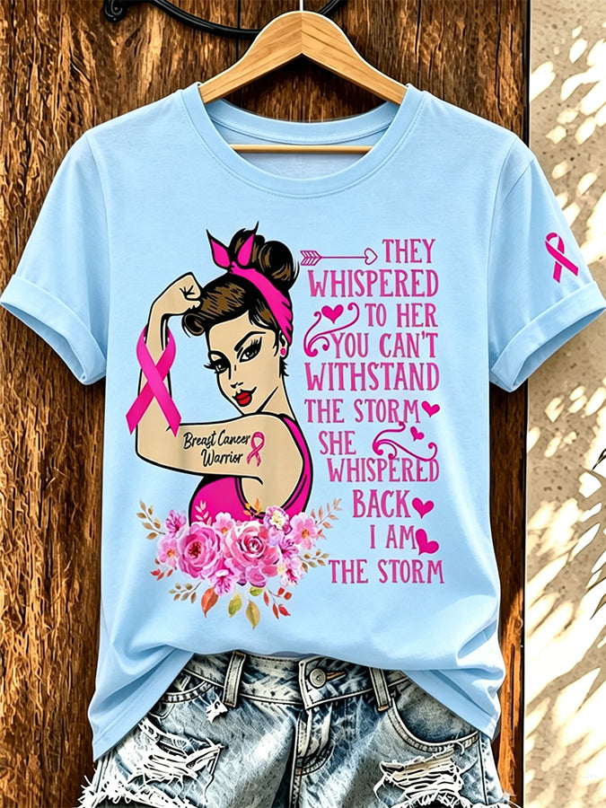 Women'S Pink Art Printed Casual T-Shirt