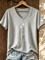 Women'S Cat Printed V-Neck T-Shirt