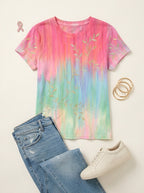 Women's Breast Cancer Awareness Pink Gradient Leaf Printed T-shirt