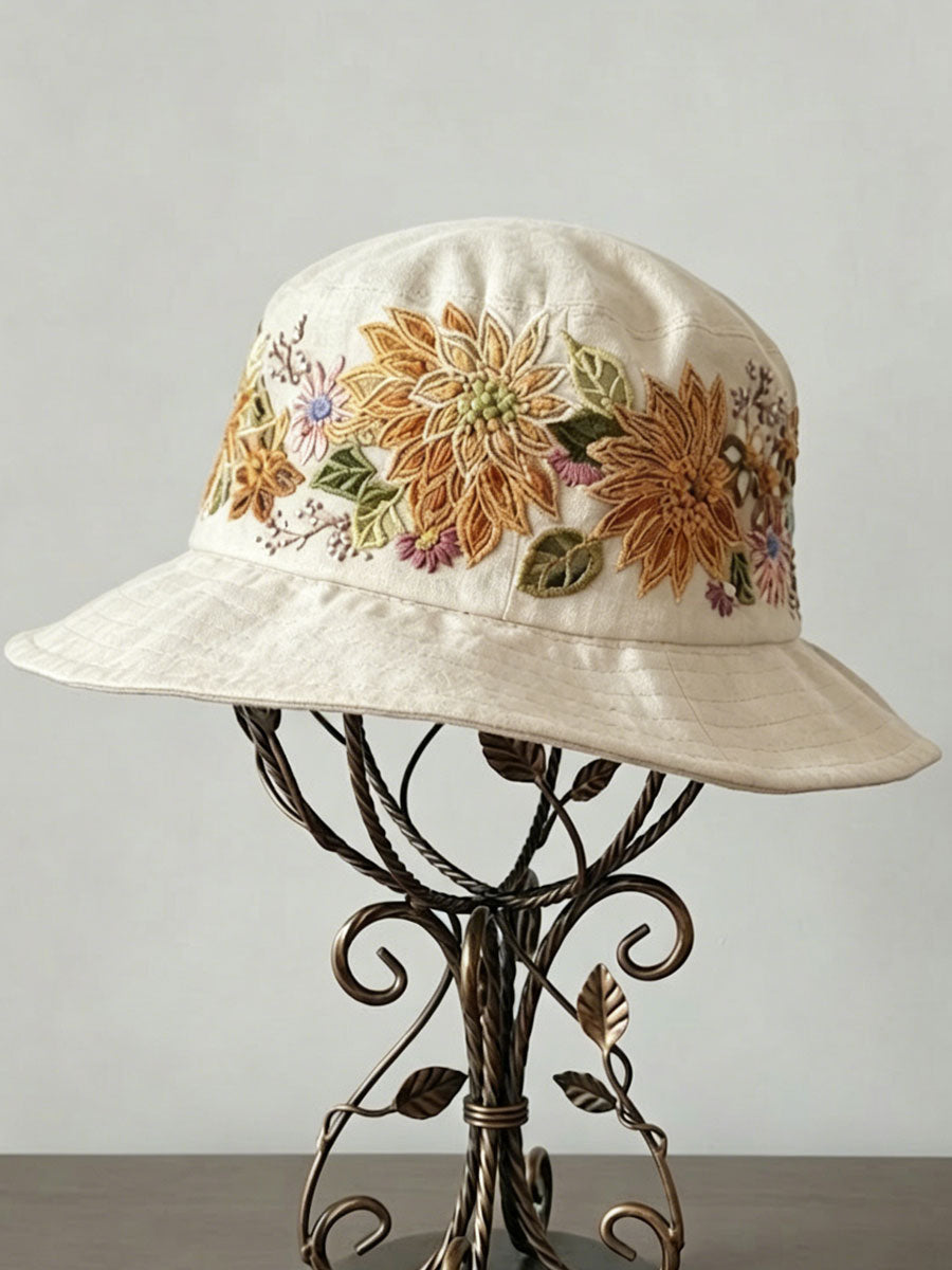 Floral Embroidery Print Vintage Fisherman Hat