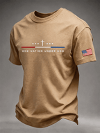 Men's One Nation Under God Cross 250 Years American Flag Sleeve Print Crew Neck Tee