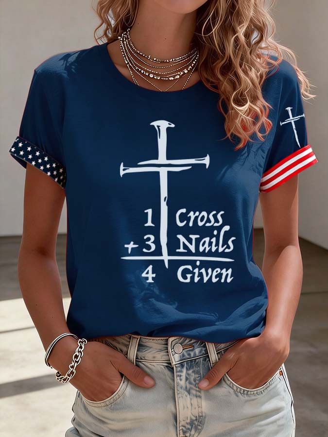 Women'S American 1 Cross+3 Nails 4 Given Printed Casual T-Shirt