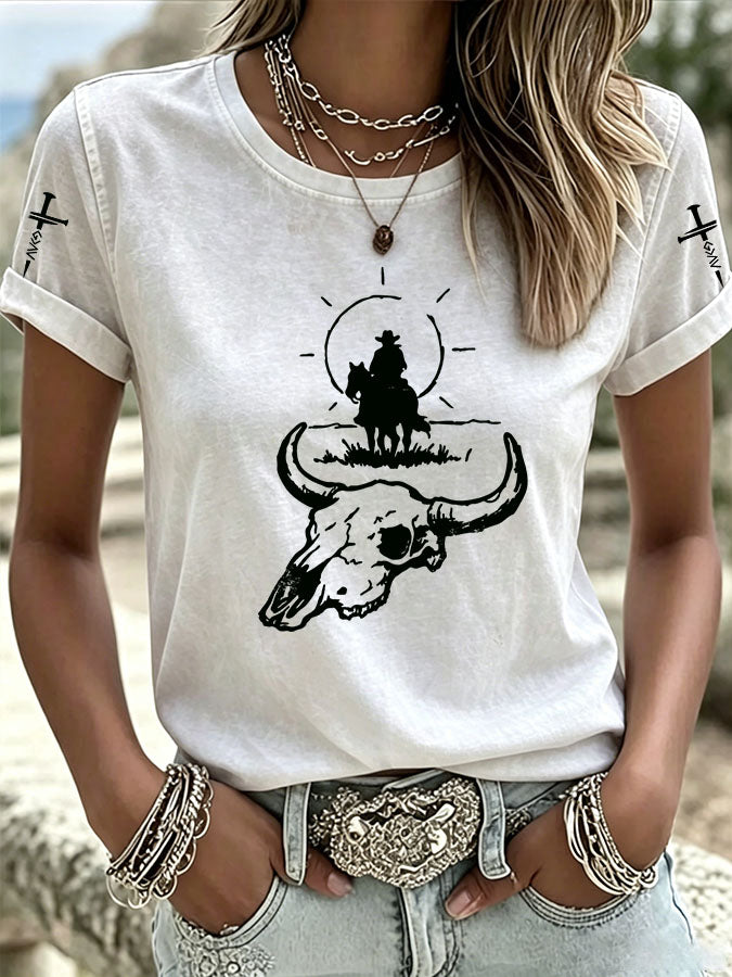 Women'S Western Style American Love Jesus Casual Round Neck T-Shirt