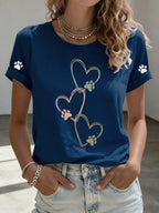 Women's Fun Cute Cat Claw Print Round Neck T-shirt