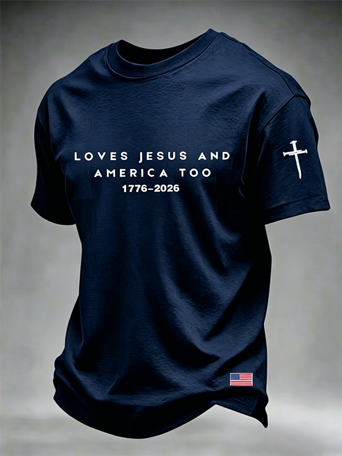 Men's American Flag Faith Printed Casual T-shirt