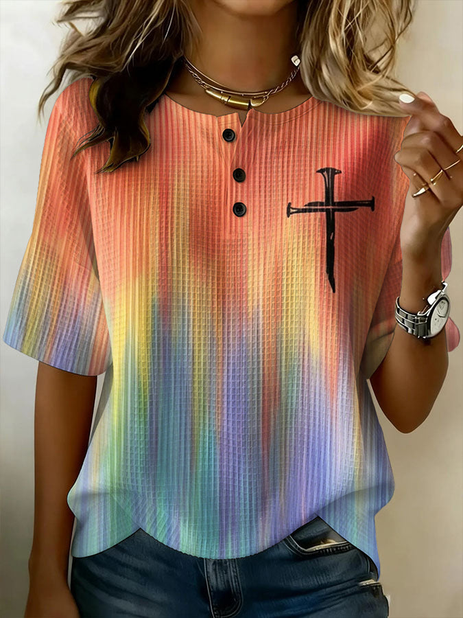 Women'S Casual Faith Waffle Cross Short Sleeved Shirt