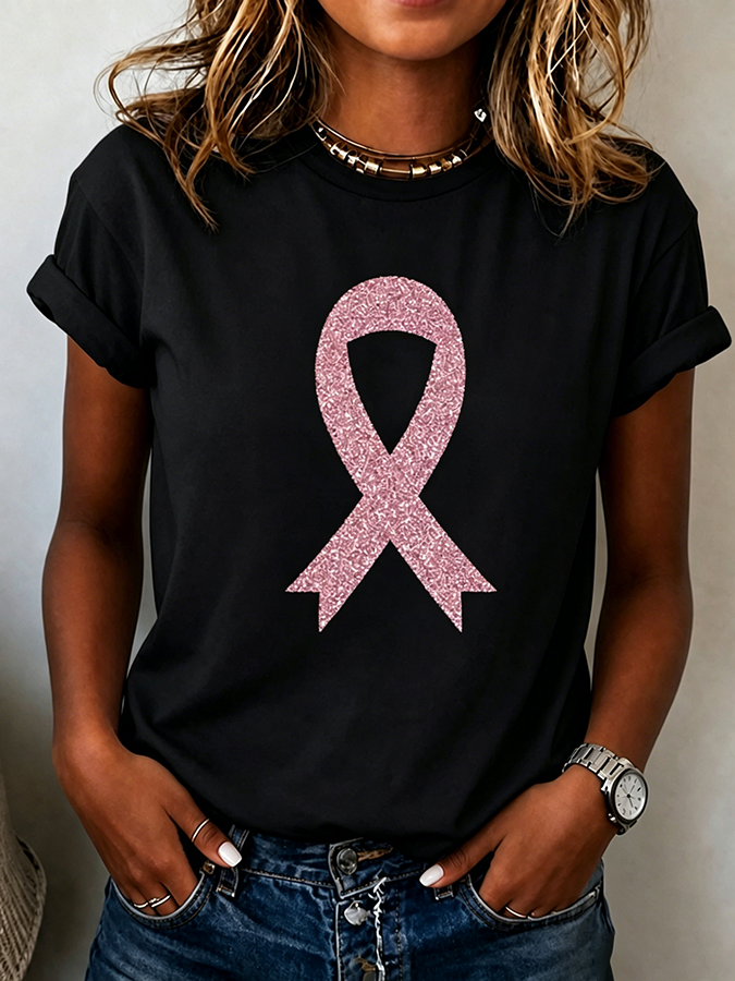 Women's Breast Cancer Awareness Print Casual T-Shirt