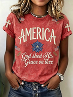 Women's Retro Texture Religious Beliefs USA 250th Anniversary Printed T-shirt