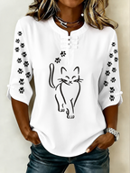 Women'S Elegant Cat Casual Button Top