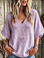 Women'S Cotton And Linen Floral Faith Casual Top