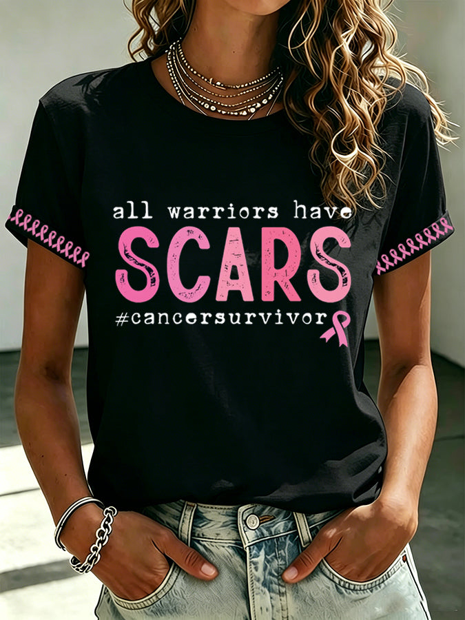 Women'S Retro Breast Cancer Printed T-Shirt