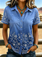 Women's Retro Plant Flower Printed Shirt