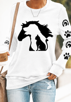 Women'S Animal Silhouette Printed Round Neck Long Sleeved Shirt