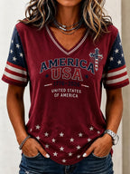 Women's Independence Day Casual Printed Short-Sleeve T-shirt