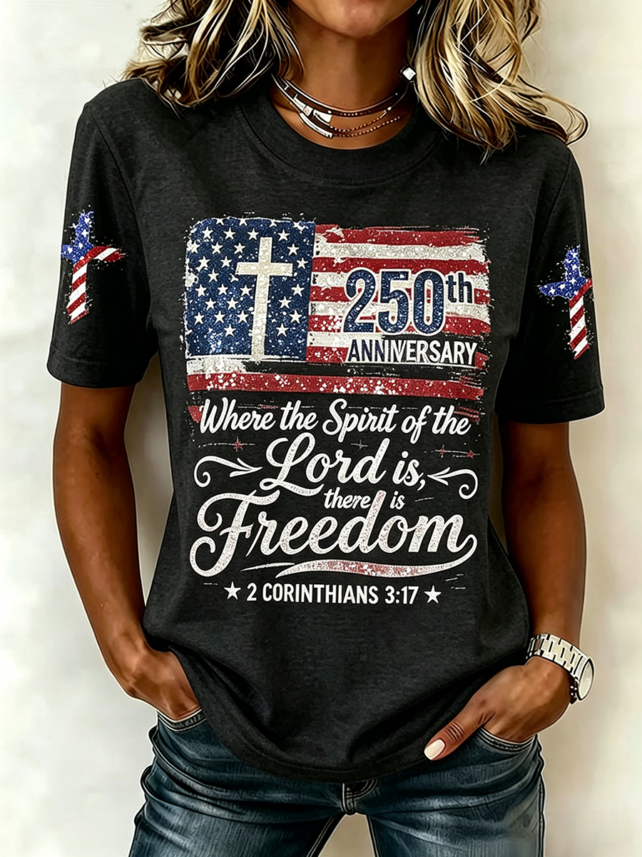 250Th Anniversary Commemorative Faith Glitter Printed Round Neck Top In The United States