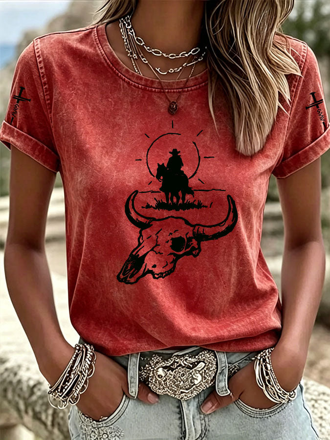 Women'S Western Style American Love Jesus Casual Round Neck T-Shirt