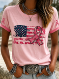 Women'S Pink Art Printed Casual T-Shirt