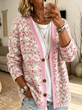 Women's Pink Art Print Casual Cardigan