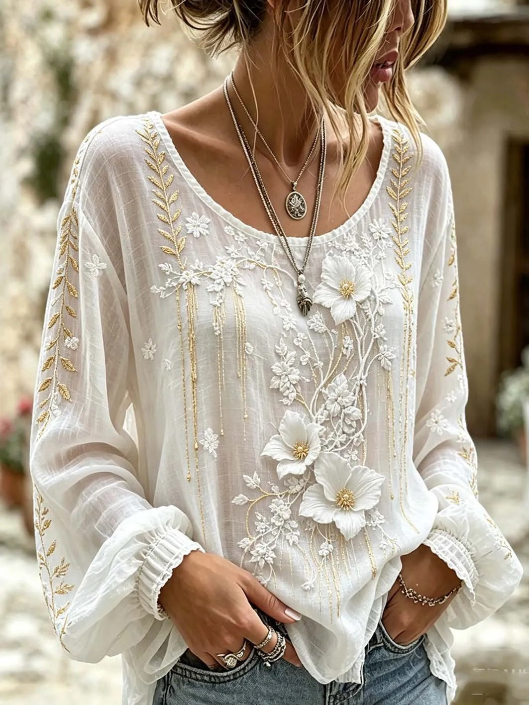 Women'S Casual Plant Flower Art Pattern Printed Top