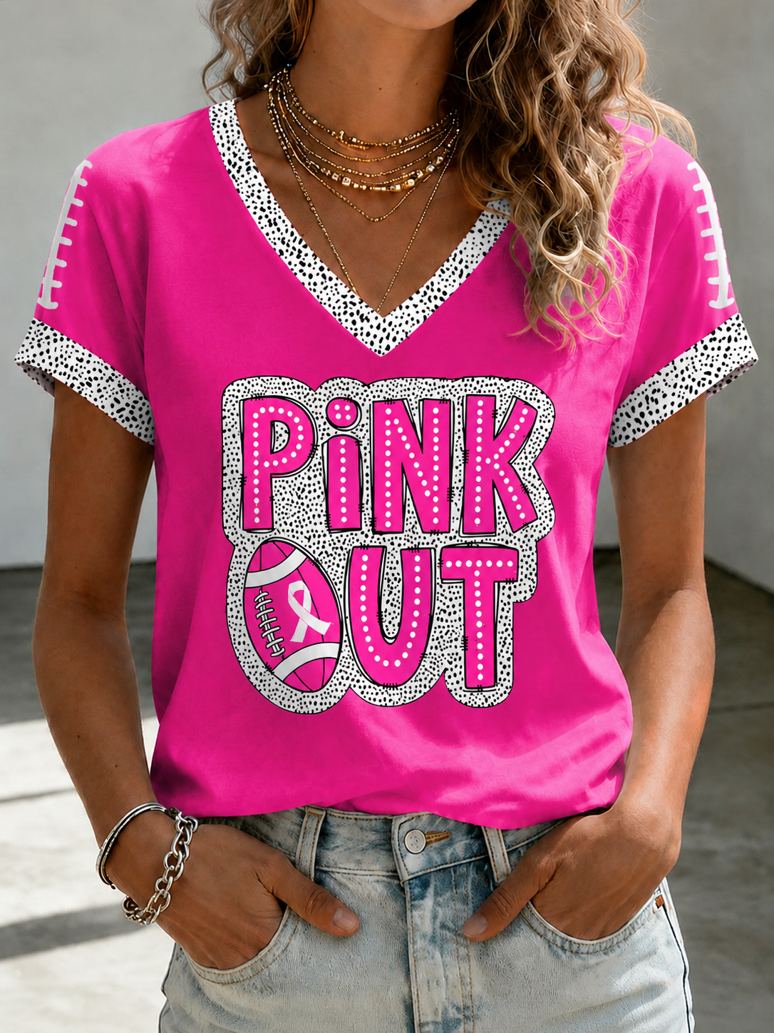 Women'S Breast Cancer Promotional Print Short Sleeved T-Shirt