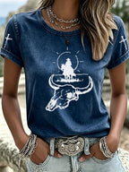 Women'S Western Style American Love Jesus Casual Round Neck T-Shirt