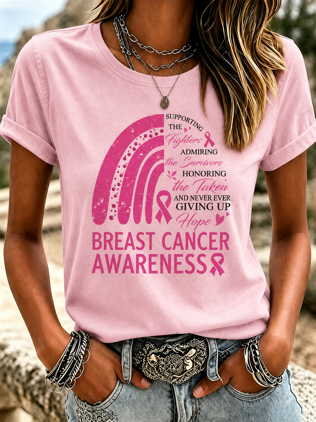 Women'S Retro Pink Art Print T-Shirt