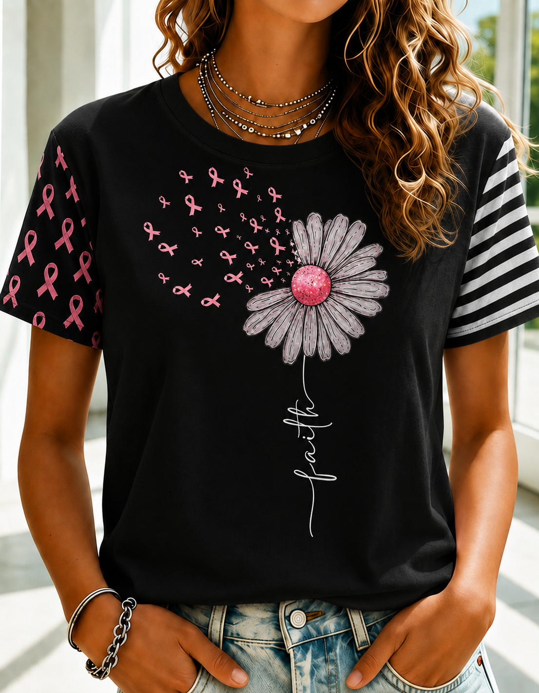 Women'S Belief In Breast Cancer Publicity Print Short Sleeve T-Shirt